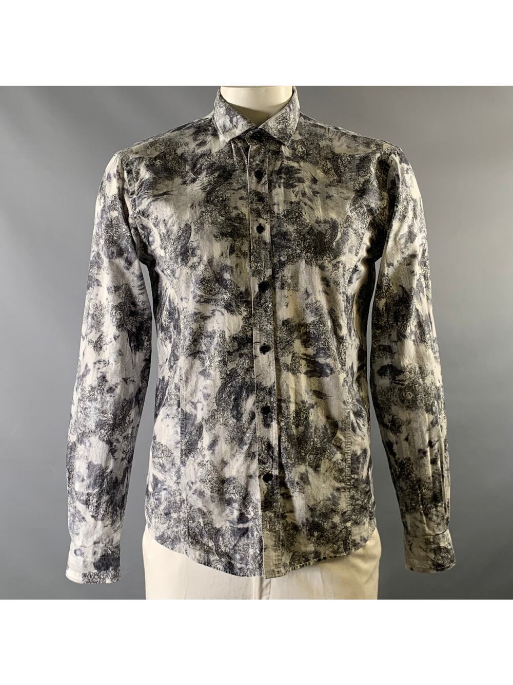 EIGHT X Size XL Grey Black Paisley Cotton Button Down Long Sleeve Shirt
